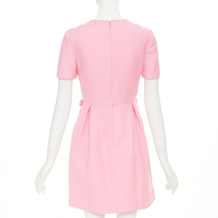 VALENTINO 2023 Crepe Couture pink virgin wool silk bow detail dress IT40 S