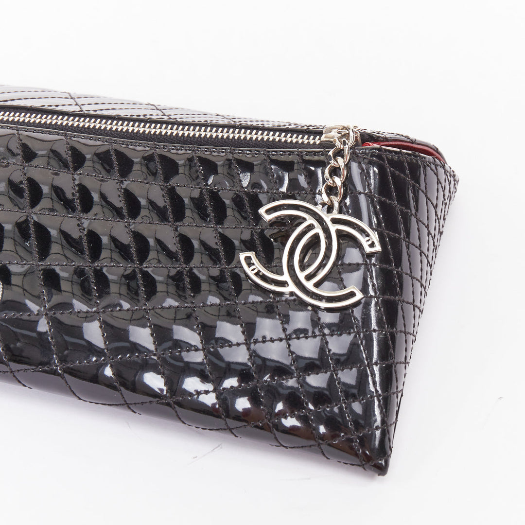 CHANEL 2008 Runway Kaleidoscope black patent geometric quilting asymmetric bag