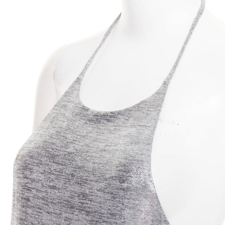 ALEXANDRE VAUTHIER platinum metallic coated jersey halter backless dress FR38 M