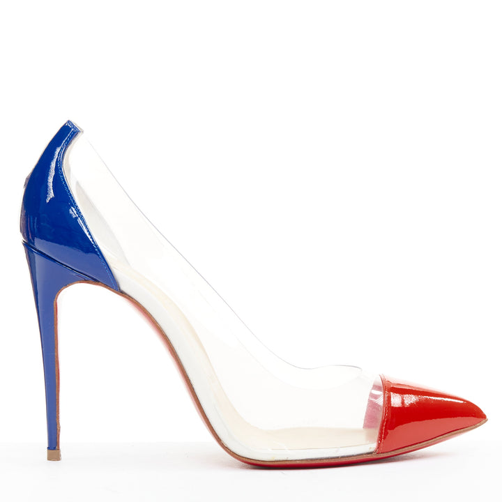 CHRISTIAN LOUBOUTIN Debout 100 Corazon Tri Color patent PVC point pumps EU37.5