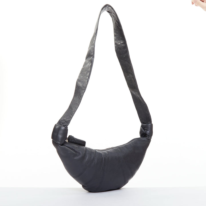 LEMAIRE Small Croissant black lambskin leather panelled half moon crossbody bag