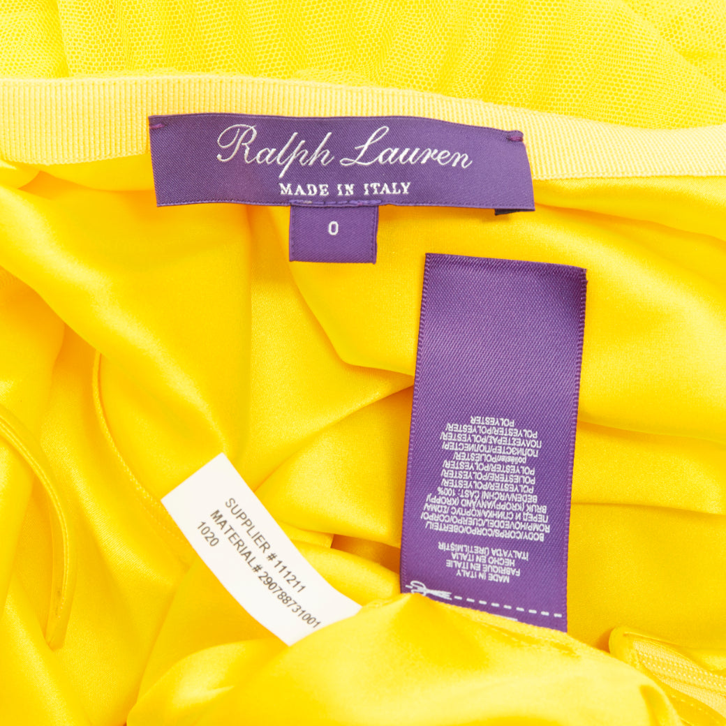 RALPH LAUREN PURPLE LABEL yellow pleated mesh silk lined midi skirt XS US0