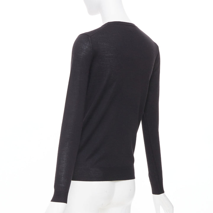 STELLA MCCARTNEY black virgin wool silk long sleeve crew neck sweater IT 34 XXS