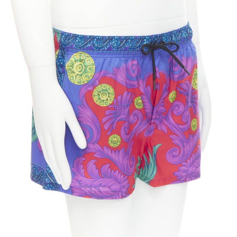 VERSACE Medusa Trionfo Garden blue purple Barocco print swim shorts IT4 M