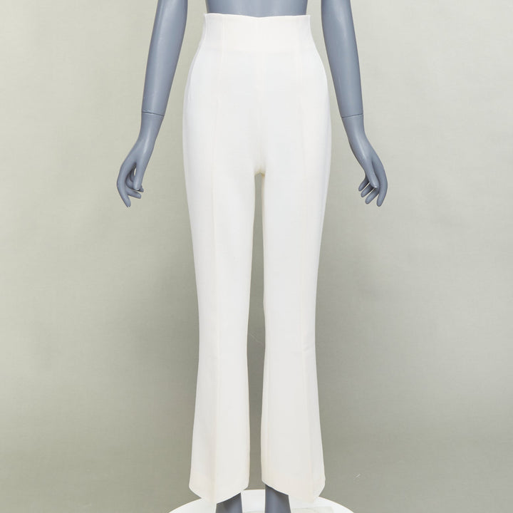 EMILIA WICKSTEAD ivory wool crepe high waisted kick flared pants US6 M