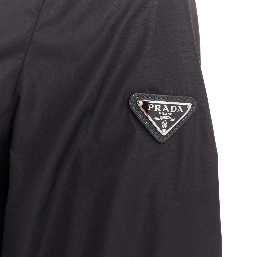 PRADA 2021 Re Nylon black silver triangle logo plague zip up windbreaker IT38 XS