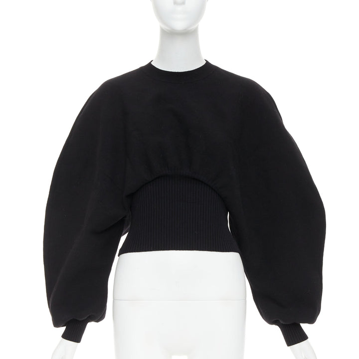 BOTTEGA VENETA Daniel Lee black wool sculptural rounded sleeves crop sweater XS