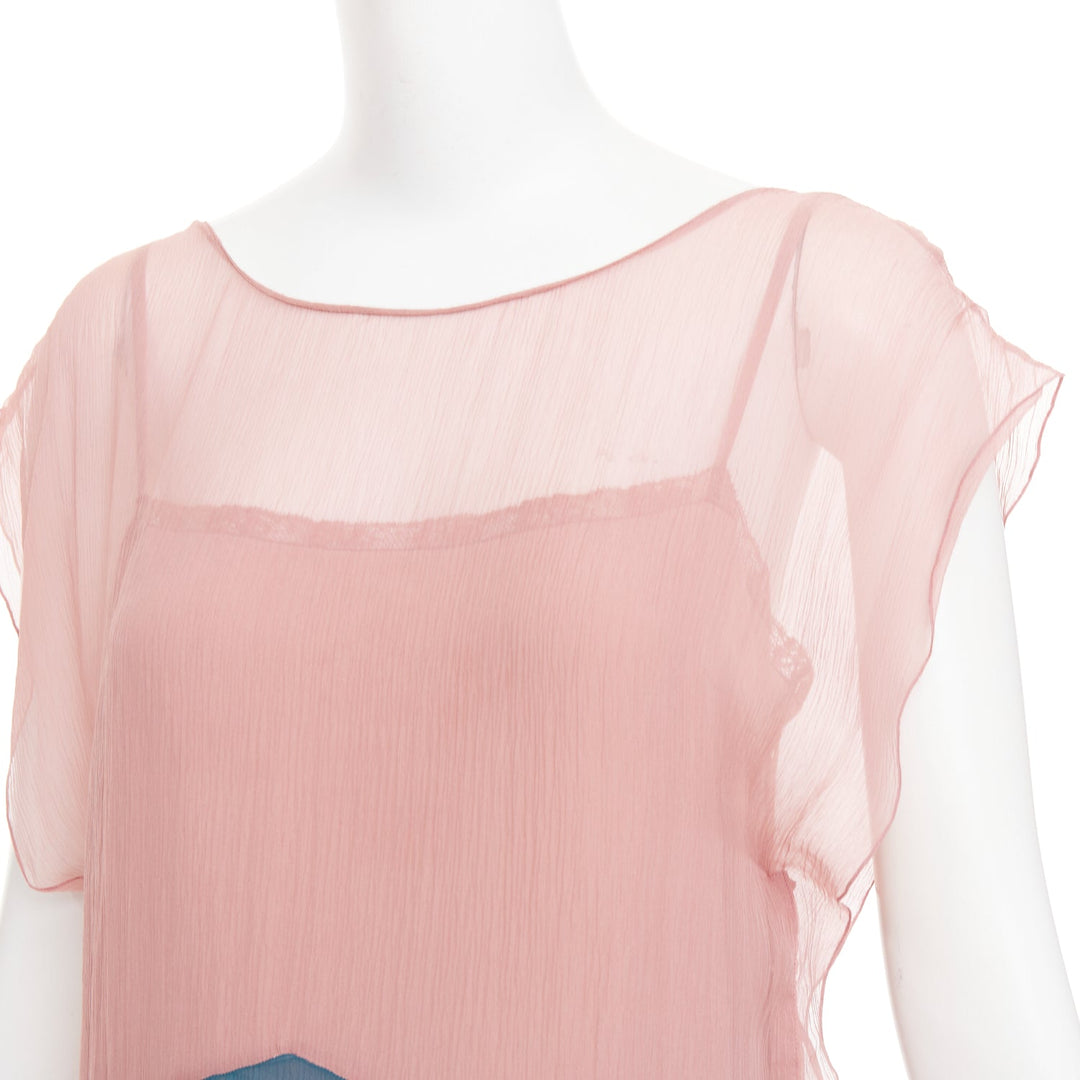 PRADA 2015 silk chiffon paneled colorblocked embellished cocktail dress IT40 S
