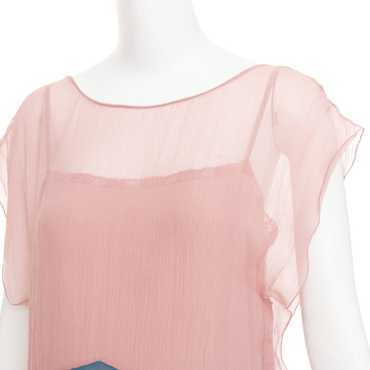 PRADA 2015 silk chiffon paneled colorblocked embellished cocktail dress IT40 S