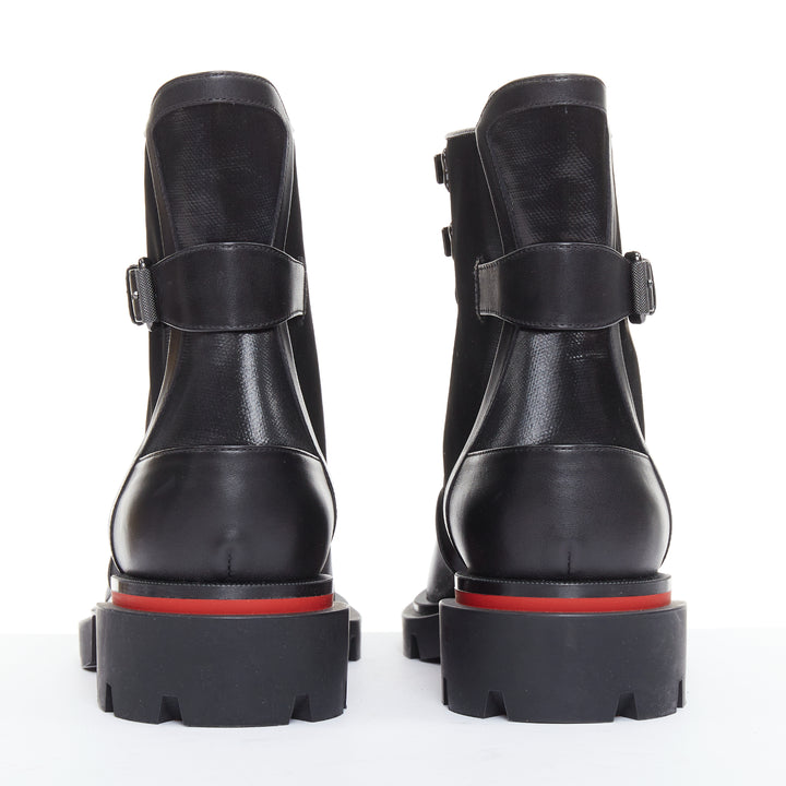 CHRISTIAN LOUBOUTIN Our Macademia Flat Toile black canvas combat boot EU42 US9