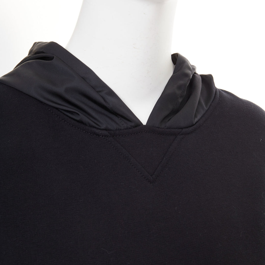 PRADA 2021 black Re-Nylon sleeve triangle logo cotton cropped hoodie M