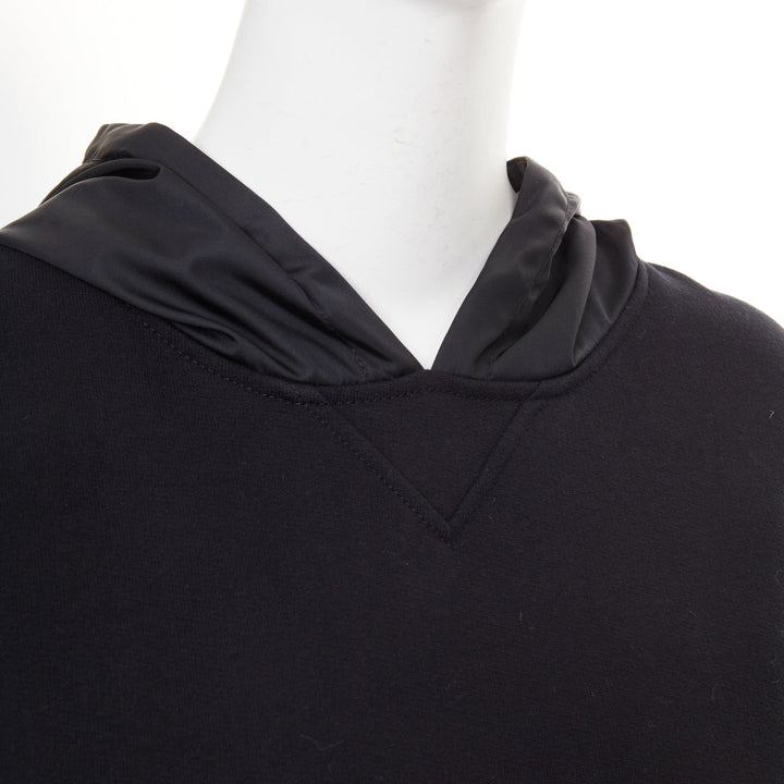 PRADA 2021 black Re-Nylon sleeve triangle logo cotton cropped hoodie M