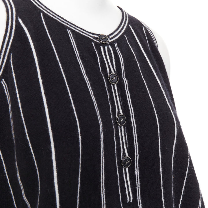 CHANEL 2015 100% cashmere black white striped A-line flared crop tank FR 34/36
