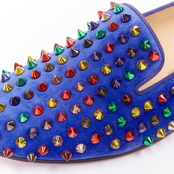 CHRISTIAN LOUBOUTIN Dandy Pik Pik Flat blue suede multicolor spike flats EU37