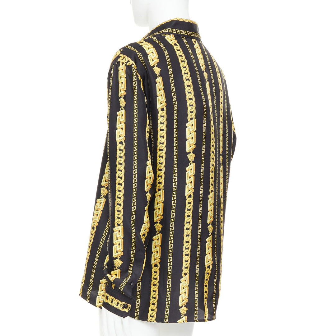 VERSACE 100% silk black gold Medusa Chains cuban link printed shirt IT54 XXL