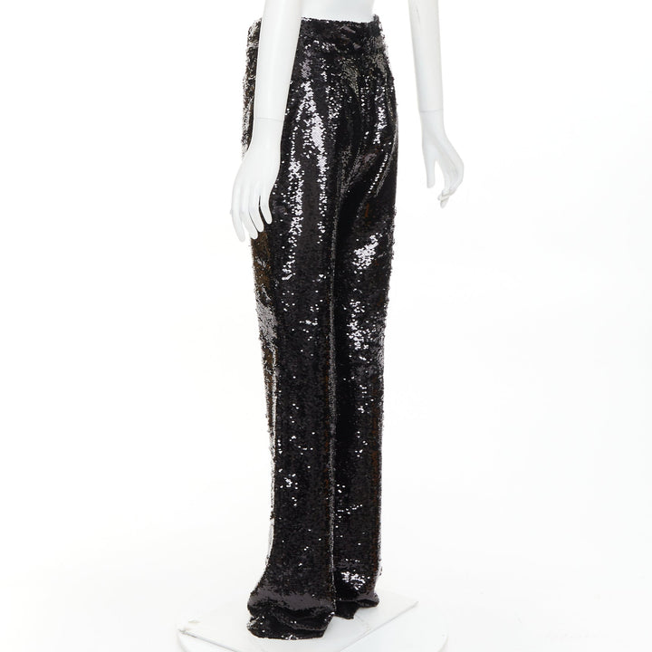 ALEXANDRE VAUTHIER COUTURE AW2019 Runway black paillette sequin wide leg pants