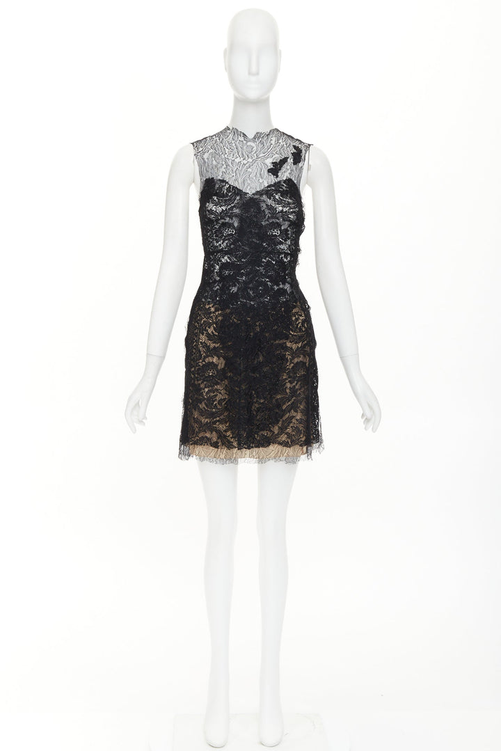 CAROLINE SEIKALY 2010 black sheer floral lace illusion sweetheart dress FR36 S