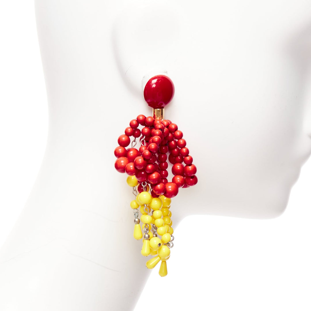 MARNI red yellow acrylic beads chandelier statement clip on earrings