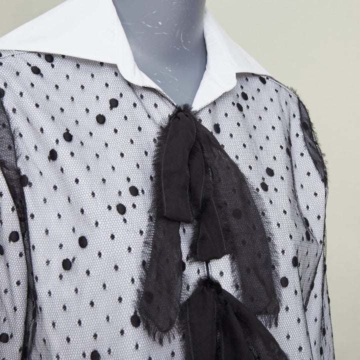 VALENTINO 2021 Point Esprit white black polka dot tulle bow cotton shirt IT38 XS