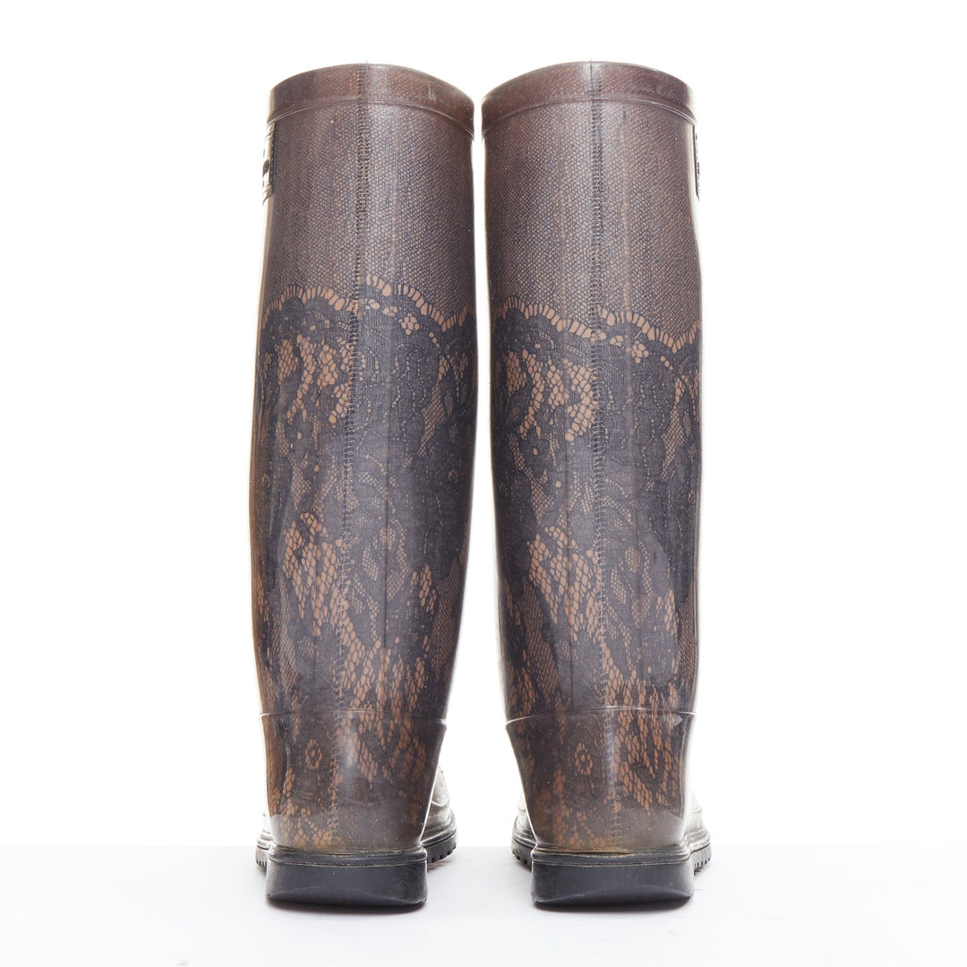VALENTINO GARAVANI grey nude lace print rubber rain boots EU39