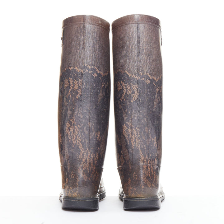VALENTINO GARAVANI grey nude lace print rubber rain boots EU39