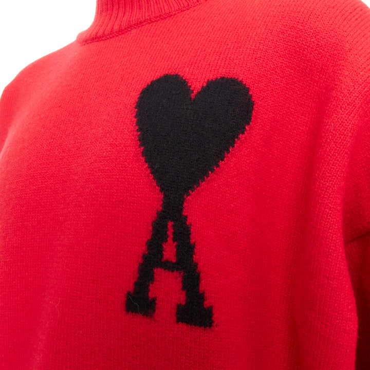 AMI de Coeur red virgin wool black heart logo turtleneck sweater L