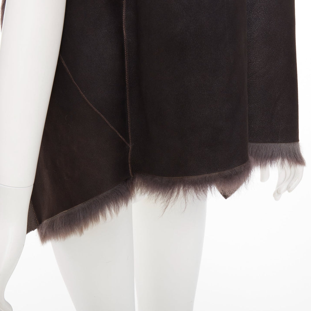 KARL DONOGHUE dark brown lambskin leather fur lined draped vest jacket XS