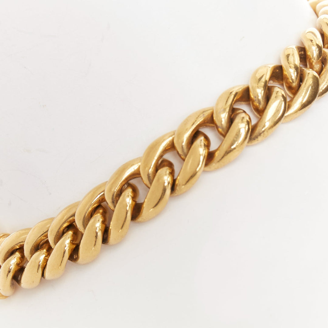rare CELINE Phoebe Philo gold tone brass chunky curb link clasp choker necklace