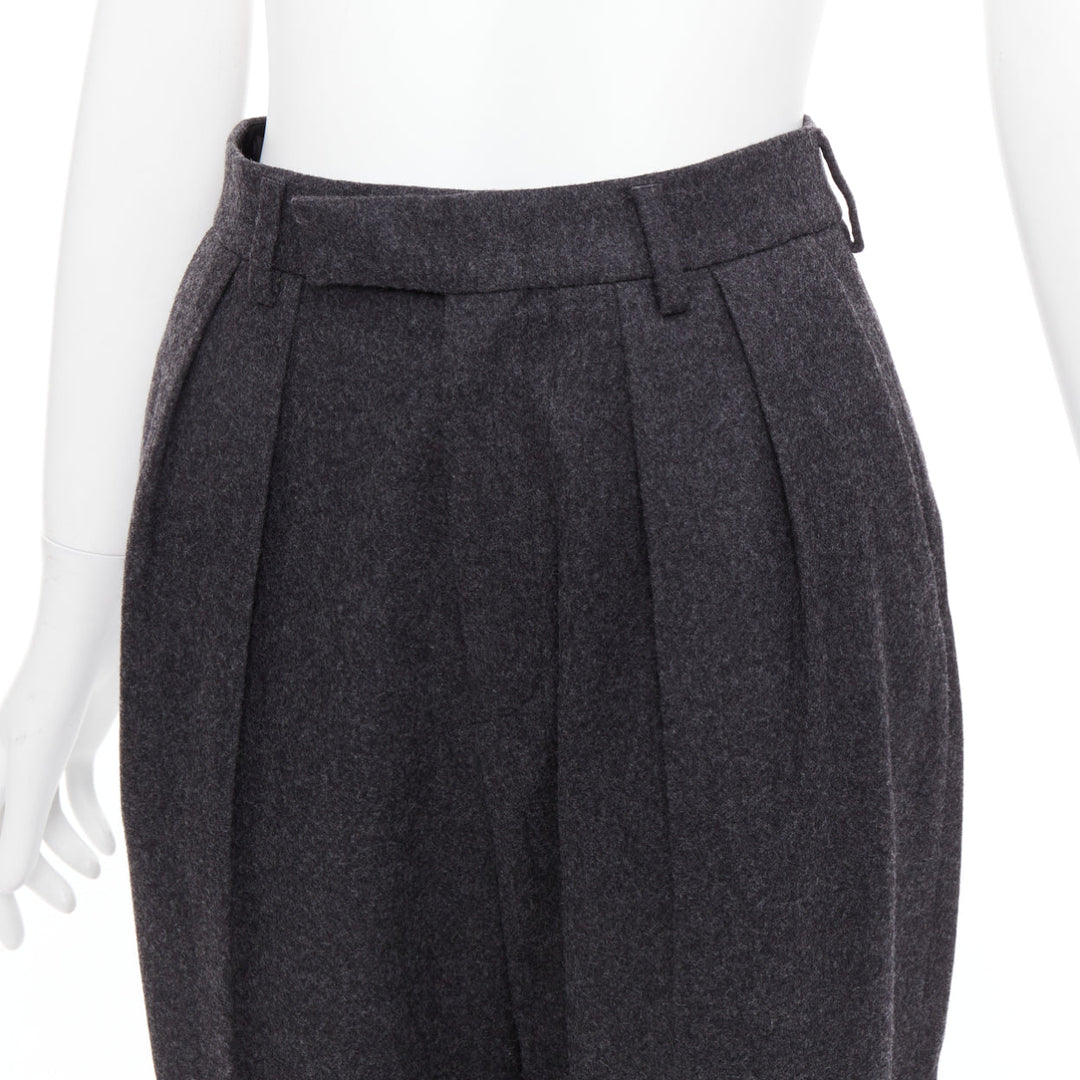 CELINE grey 100% wool cotton lined double pleated front tapered pants FR34 XS