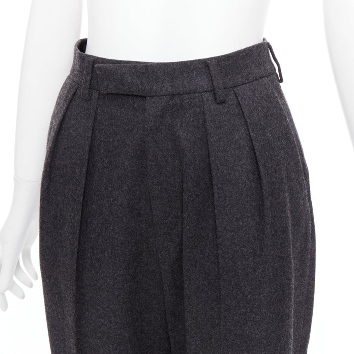 CELINE grey 100% wool cotton lined double pleated front tapered pants FR34 XS