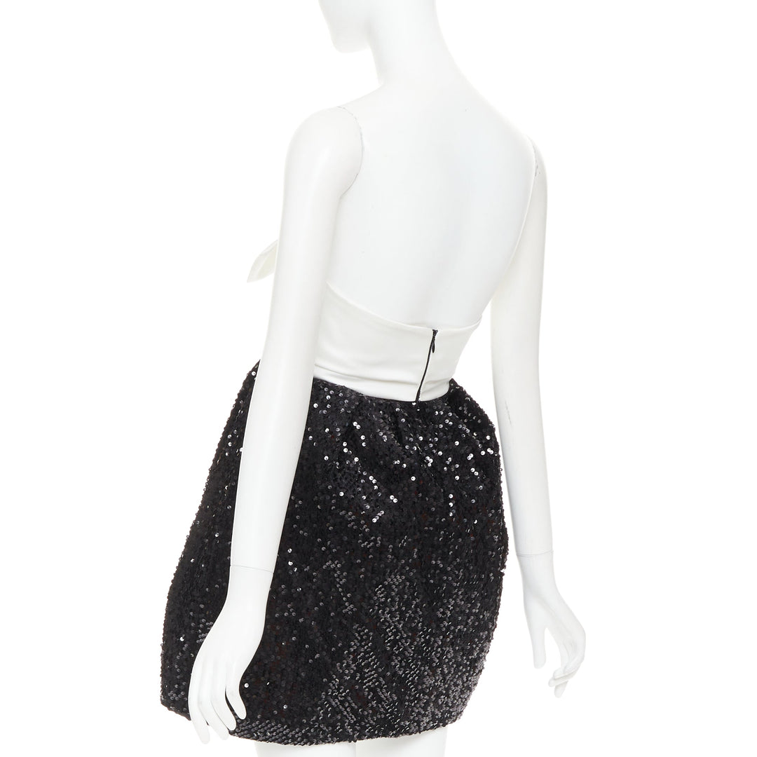 ALEXANDRE VAUTHIER SS2019 white satin bow black sequin mini dress