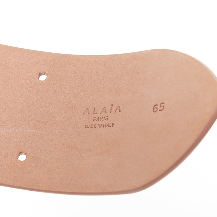 ALAIA nude leather  laser cut out scallop edge wide belt 65cm