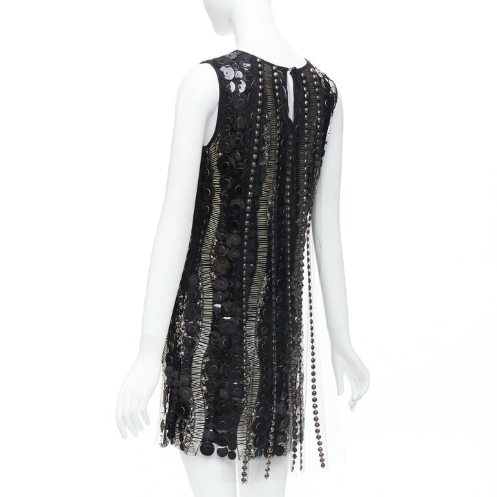 COLLETTE DINNIGAN Runway black jewelled pailettes party shift dress XS