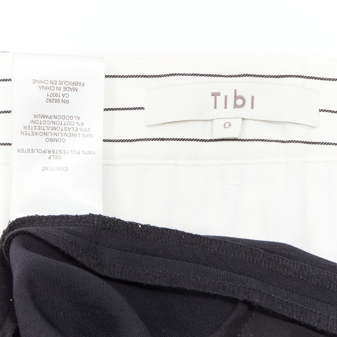TIBI black white tiered pinstripe double layered waist wide leg pants US0 XS