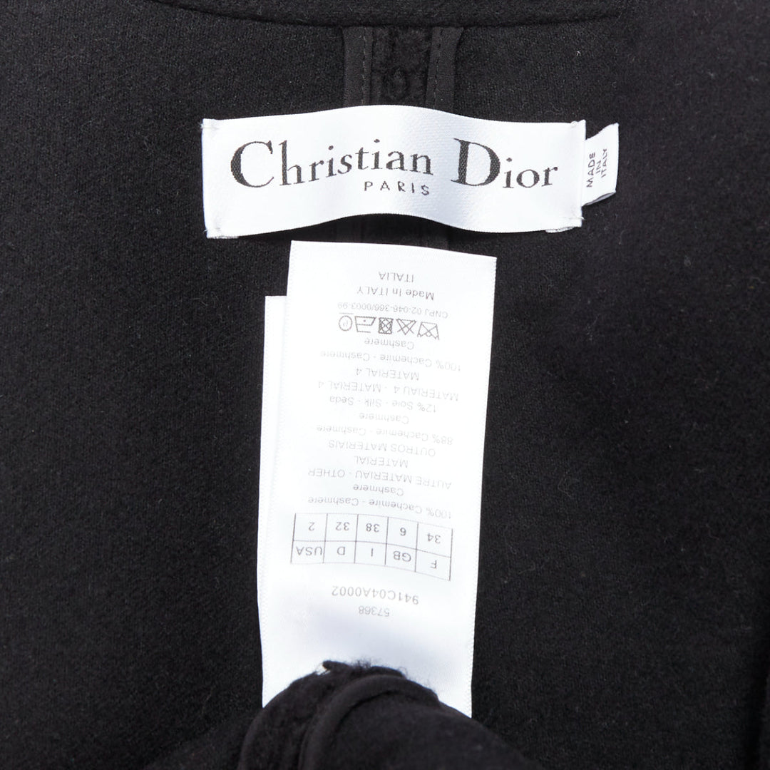 DIOR 100% cashmere black teddy textured pocketed coat FR34 XS