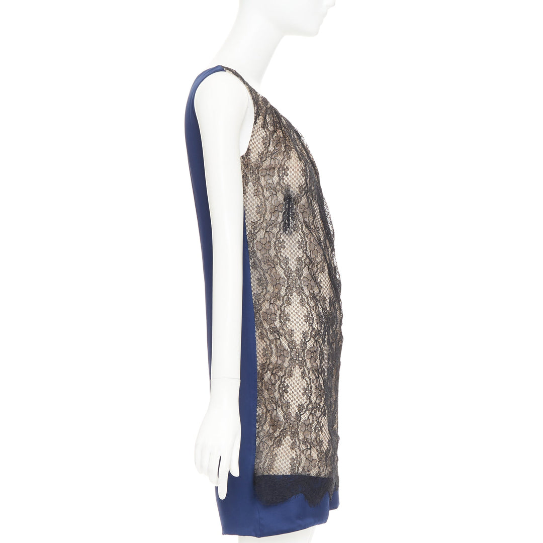 VALENTINO 2008 Vintage black lace overlay nude navy satin back mini dress UK6 XS