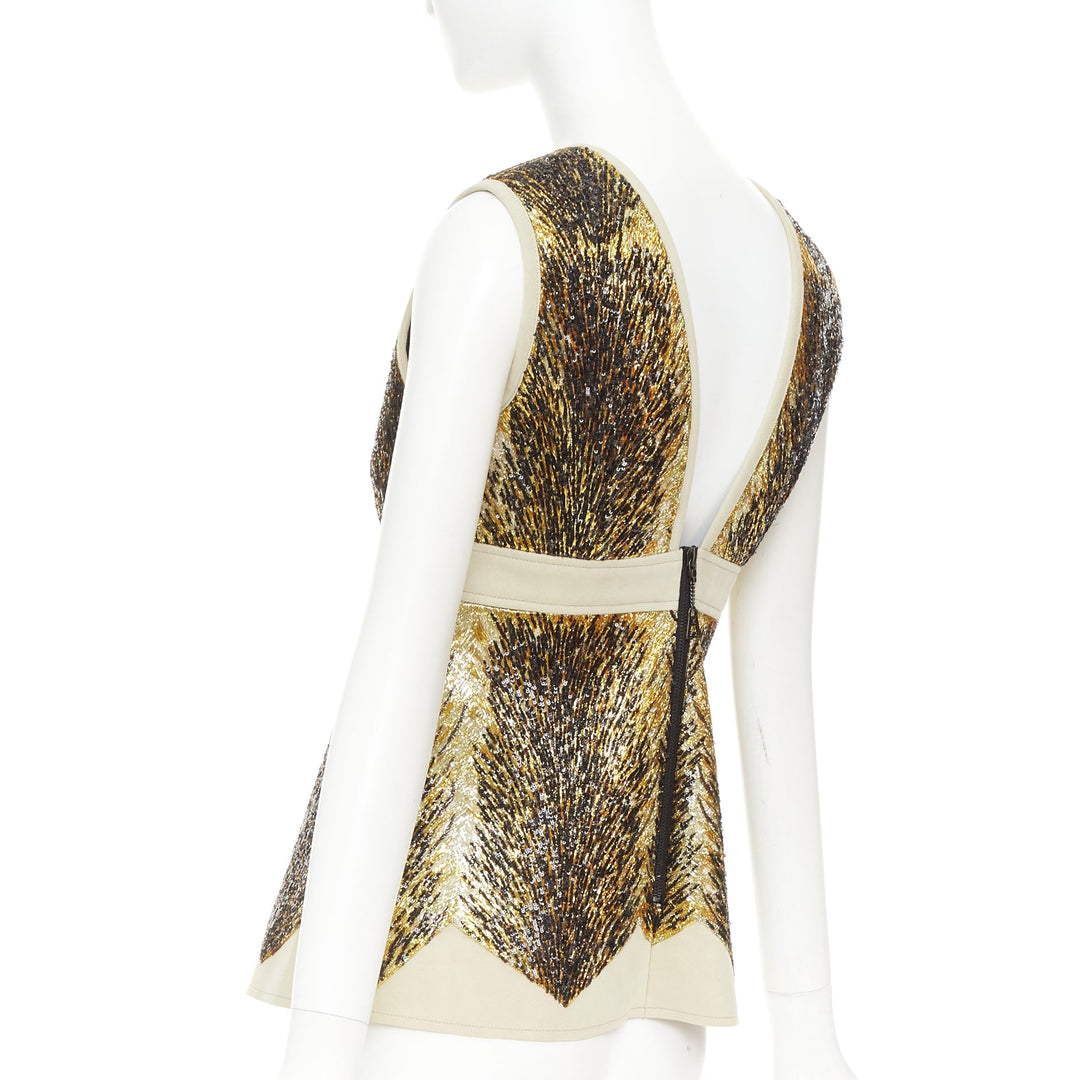 LOUIS VUITTON 2014 gold black sequin embellish neoprene top FR36 S Taylor Swift