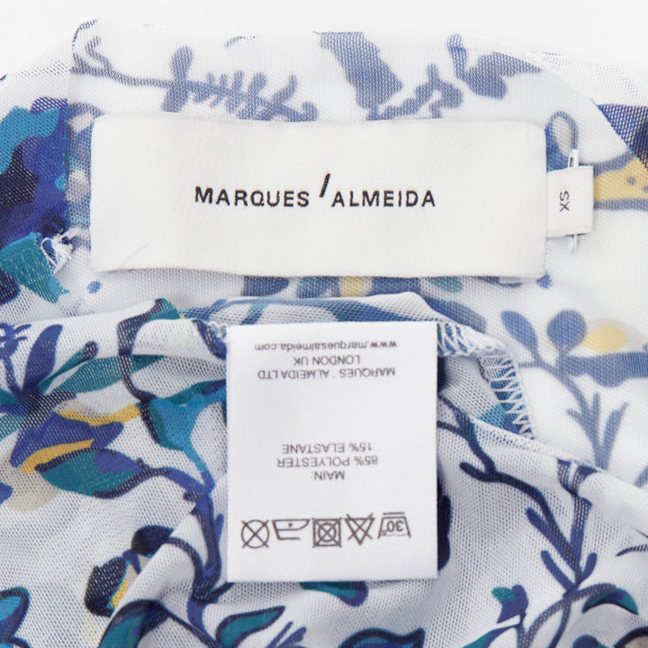 MARQUES ALMEIDA blue white animal floral print mesh long sleeve top XS