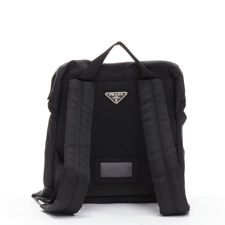 PRADA Signature Tessuto Nylon black triangle logo double buckle small backpack