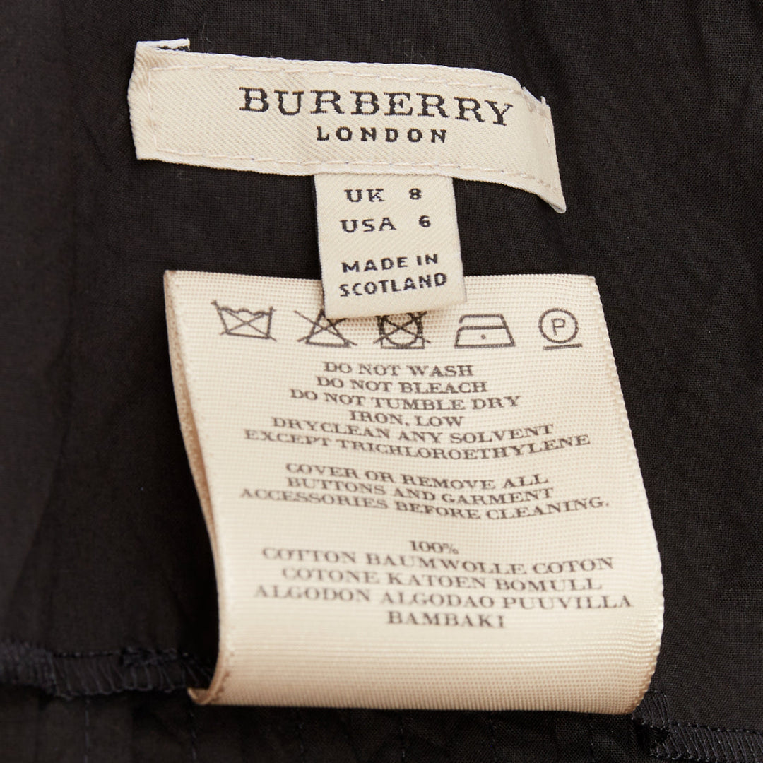 BURBERRY LONDON black cotton pleated waist ribbon tie babydoll dress UK8 S
