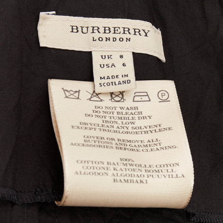 BURBERRY LONDON black cotton pleated waist ribbon tie babydoll dress UK8 S