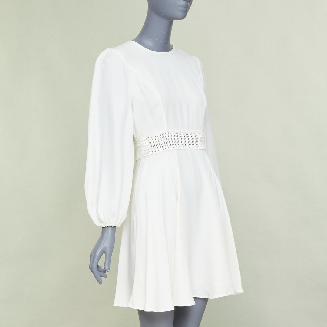 ZIMMERMANN off white viscose lattice waistband puff sleeve peasant dress Sz.1 S