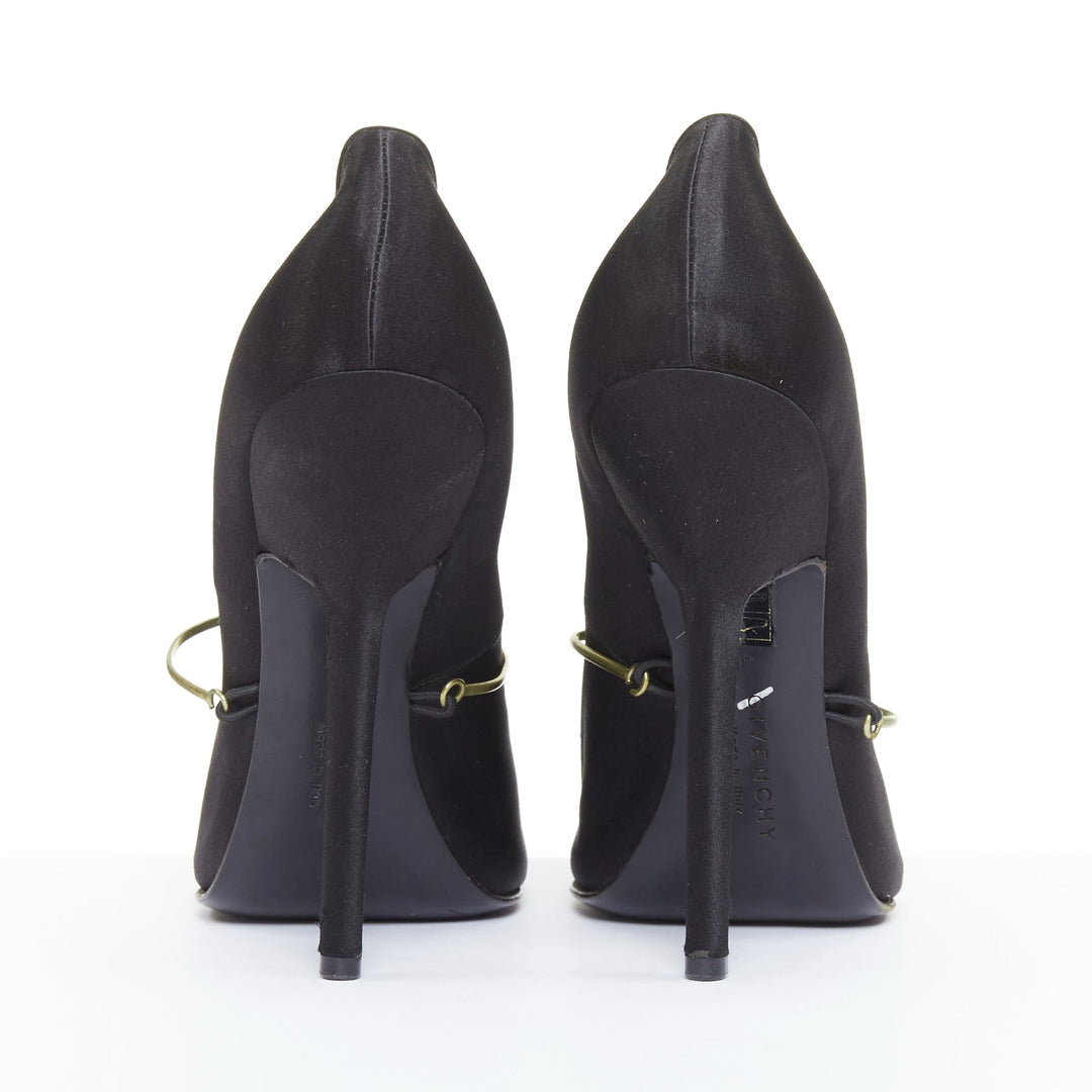 GIVENCHY 2012 Pamela black satin gold bar metal toe stiletto pumps EU40