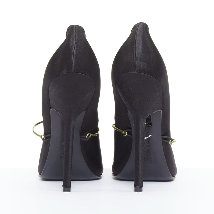 GIVENCHY 2012 Pamela black satin gold bar metal toe stiletto pumps EU40