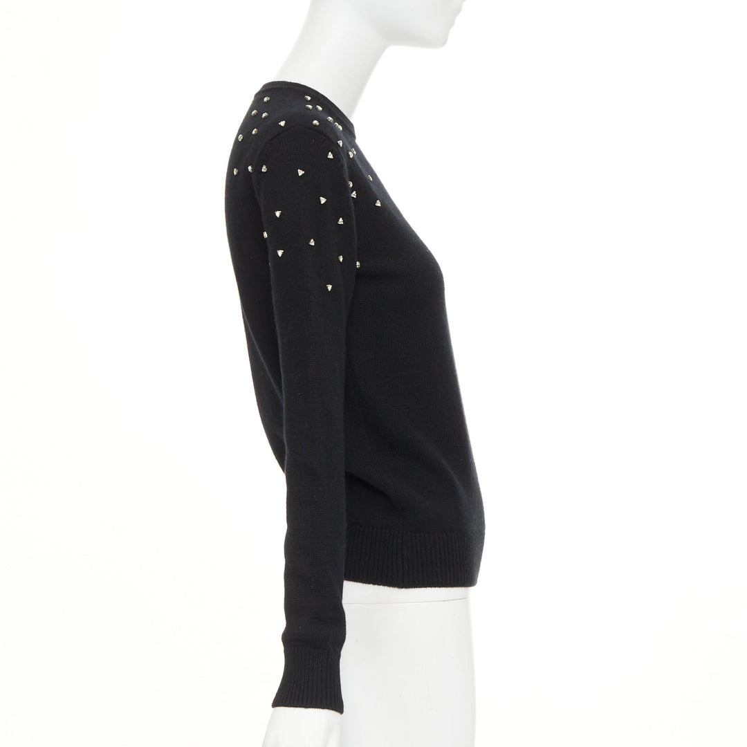 SAINT LAURENT 2019 100% cashmere black clear triangle crystal crew sweater XS