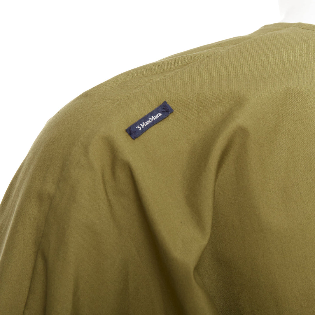 S' MAX MARA Maya khaki green cotton belted cuffs hi low tunic shirt top IT34 XXS