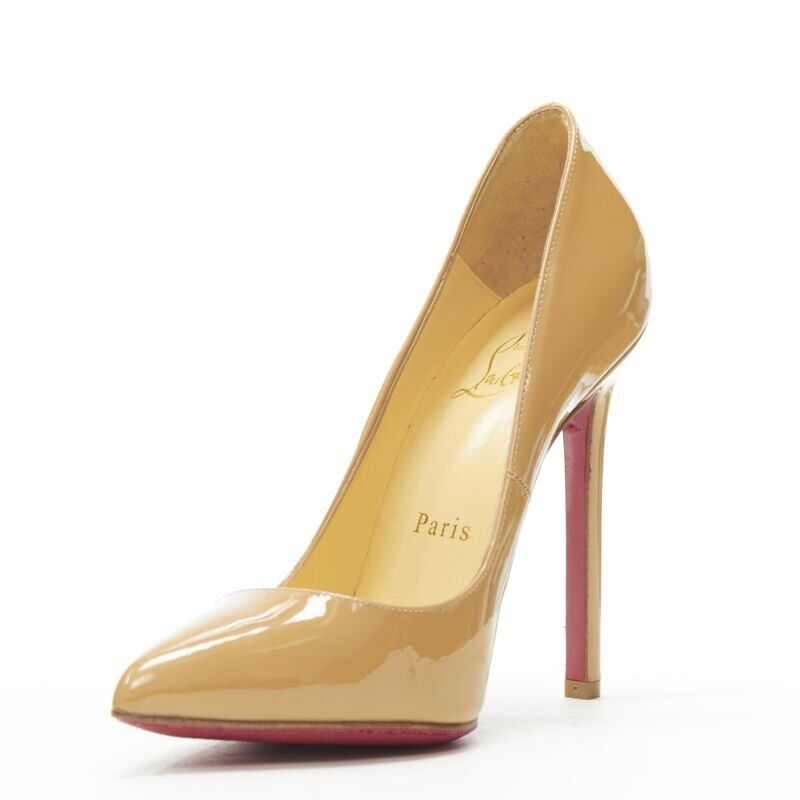 CHRISTIAN LOUBOUTIN Pigalle 120 nude patent leather pointy stiletto pigalle EU36