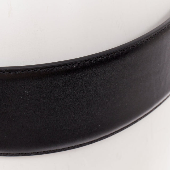 SAINT LAURENT 2021 Cabochon Wide Belt gold oval buckle  black leather belt 65cm