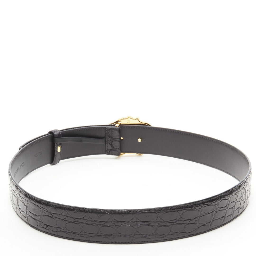 VERSACE $1200 La Medusa gold buckle black scaled leather belt 105cm 40-44"