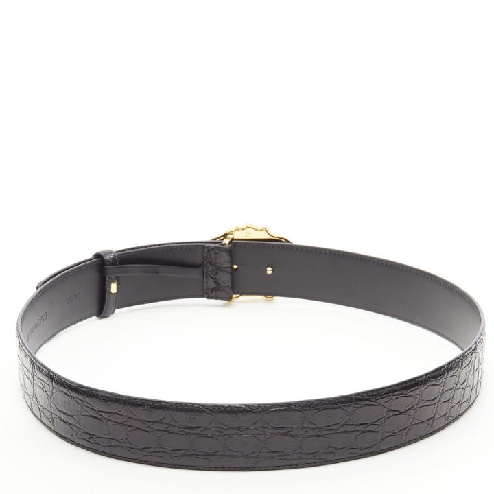 VERSACE $1200 La Medusa gold buckle black scaled leather belt 95cm 36-40"